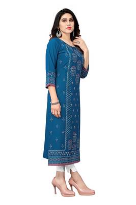 Teal printed viscose rayon ethnic-kurtis 2