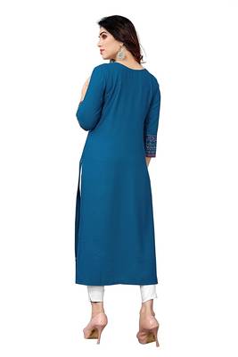 Teal printed viscose rayon ethnic-kurtis 3
