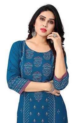 Teal printed viscose rayon ethnic-kurtis 4