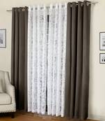 ROSARA HOME Solid Pack of 4 Black Out and Sheer Long Door Curtains -9 Feet,Dark Brown::White
