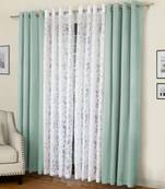 ROSARA HOME Solid Pack of 4 Black Out and Sheer Long Door Curtains -9 Feet,Mint Green::White
