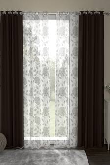 ROSARA HOME Floral Pack of 4 Black Out and Sheer Long Door Curtains -9 Feet,Dark Brown::White