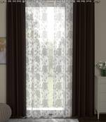 ROSARA HOME Floral Pack of 4 Black Out and Sheer Long Door Curtains -9 Feet,Dark Brown::White