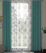 ROSARA HOME Floral Pack of 4 Black Out and Sheer Long Door Curtains -9 Feet,Mint Green::White