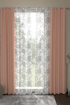 ROSARA HOME Floral Pack of 4 Black Out and Sheer Long Door Curtains -9 Feet,Peach::White