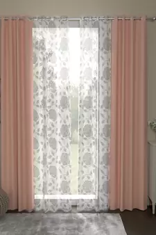 ROSARA HOME Floral Pack of 4 Black Out and Sheer Long Door Curtains -9 Feet,Peach::White