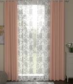 ROSARA HOME Floral Pack of 4 Black Out and Sheer Long Door Curtains -9 Feet,Peach::White