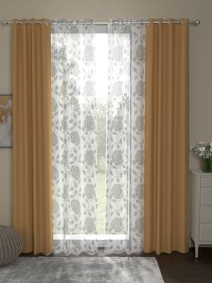 ROSARA HOME Floral Pack of 4 Black Out and Sheer Long Door Curtains -9 Feet,Taupe::White 1