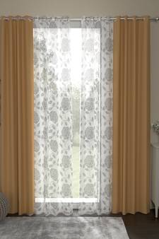 ROSARA HOME Floral Pack of 4 Black Out and Sheer Long Door Curtains -9 Feet,Taupe::White