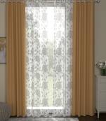 ROSARA HOME Floral Pack of 4 Black Out and Sheer Long Door Curtains -9 Feet,Taupe::White