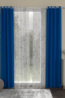 ROSARA HOME Solid Abstract Pack of 4 Black Out and Sheer Door Curtains -7 Feet,Cobalt Blue::White