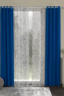 ROSARA HOME Solid Abstract Pack of 4 Black Out and Sheer Door Curtains -7 Feet,Cobalt Blue::White