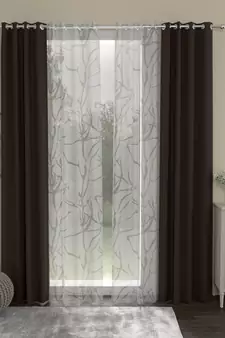 ROSARA HOME Solid Abstract Pack of 4 Black Out and Sheer Door Curtains -7 Feet,Dark Brown::White