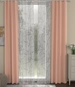 ROSARA HOME Solid Abstract Pack of 4 Black Out and Sheer Door Curtains -7 Feet,Peach::White