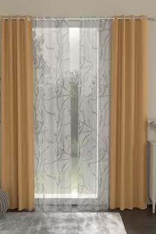 ROSARA HOME Solid Abstract Pack of 4 Black Out and Sheer Door Curtains -7 Feet,Taupe::White