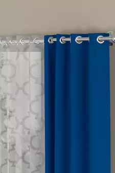 ROSARA HOME Solid Geometric Pack of 4 Black Out and Sheer Door Curtains -7 Feet,Cobalt Blue::White