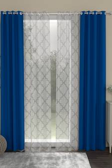 ROSARA HOME Solid Geometric Pack of 4 Black Out and Sheer Long Door Curtains -9 Feet,Cobalt Blue::White