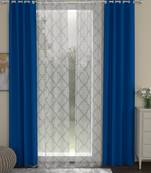 ROSARA HOME Solid Geometric Pack of 4 Black Out and Sheer Long Door Curtains -9 Feet,Cobalt Blue::White