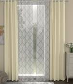 ROSARA HOME Solid Geometric Pack of 4 Black Out and Sheer Door Curtains -7 Feet,Cream::White