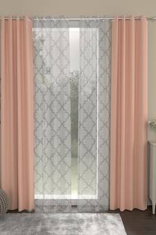 ROSARA HOME Solid Geometric Pack of 4 Black Out and Sheer Door Curtains -7 Feet,Peach::White