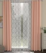 ROSARA HOME Solid Geometric Pack of 4 Black Out and Sheer Door Curtains -7 Feet,Peach::White