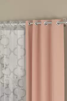 ROSARA HOME Solid Geometric Pack of 4 Black Out and Sheer Door Curtains -7 Feet,Peach::White