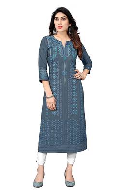 Grey printed viscose rayon ethnic-kurtis 1