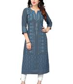 Grey printed viscose rayon ethnic-kurtis