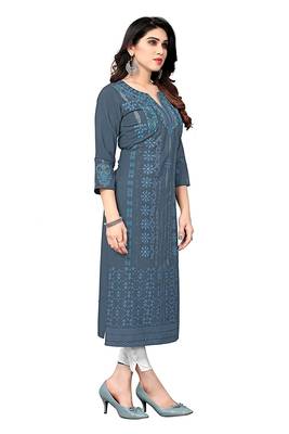 Grey printed viscose rayon ethnic-kurtis 2