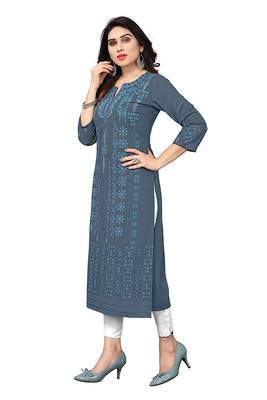 Grey printed viscose rayon ethnic-kurtis 3