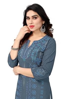 Grey printed viscose rayon ethnic-kurtis 4