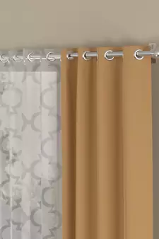 ROSARA HOME Solid Geometric Pack of 4 Black Out and Sheer Door Curtains -7 Feet,Taupe::White