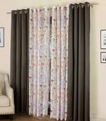 ROSARA HOME Floral Pack of 4 Black Out and Sheer Long Door Curtains -9 Feet,Multicolor