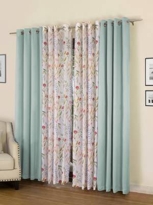 ROSARA HOME Floral Pack of 4 Black Out and Sheer Long Door Curtains -9 Feet,Multicolor 1
