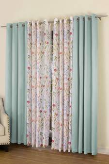ROSARA HOME Floral Pack of 4 Black Out and Sheer Long Door Curtains -9 Feet,Multicolor