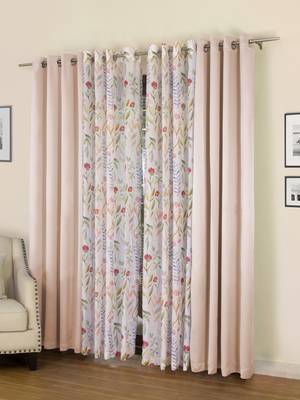 ROSARA HOME Floral Pack of 4 Black Out and Sheer Long Door Curtains -9 Feet,Multicolor 1