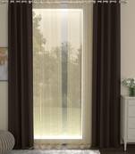 ROSARA HOME Striped Pack of 4 Black Out and Sheer Long Door Curtains -9 Feet,Dark Brown::Gold