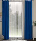 ROSARA HOME Striped Pack of 4 Black Out and Sheer Long Door Curtains -9 Feet,Cobalt Blue::White