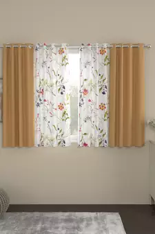ROSARA HOME Floral Pack of 4 Black Out and Sheer Window Curtains -5 Feet,Multicolor