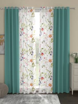 ROSARA HOME Floral Pack of 4 Black Out and Sheer Long Door Curtains -9 Feet,Multicolor 1