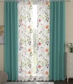 ROSARA HOME Floral Pack of 4 Black Out and Sheer Long Door Curtains -9 Feet,Multicolor