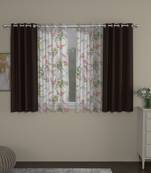 ROSARA HOME Solid Floral Pack of 4 Black Out and Sheer Window Curtains -5 Feet,Dark Brown::Multicolor