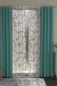ROSARA HOME Solid Floral Pack of 4 Black Out and Sheer Door Curtains -7 Feet,Mint Green::Multicolor
