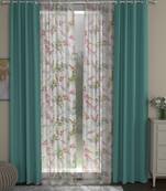 ROSARA HOME Solid Floral Pack of 4 Black Out and Sheer Door Curtains -7 Feet,Mint Green::Multicolor