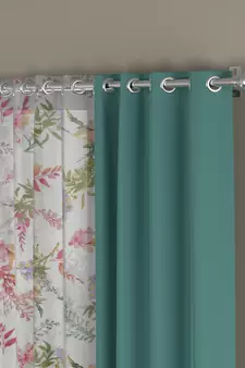 ROSARA HOME Solid Floral Pack of 4 Black Out and Sheer Long Door Curtains -9 Feet,Mint Green::Multicolor