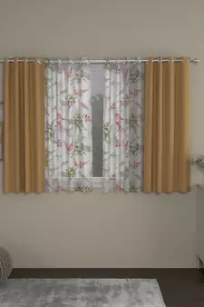 ROSARA HOME Solid Floral Pack of 4 Black Out and Sheer Window Curtains -5 Feet,Taupe::Multicolor