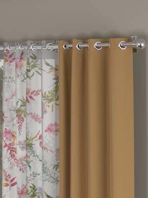 ROSARA HOME Solid Floral Pack of 4 Black Out and Sheer Door Curtains -7 Feet,Taupe::Multicolor 2