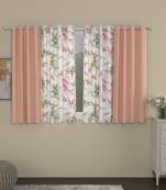 ROSARA HOME Solid Floral Pack of 4 Black Out and Regular Window Curtains -5 Feet,Peach::Multicolor