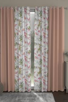 ROSARA HOME Solid Floral Pack of 4 Black Out and Regular Long Door Curtains -9 Feet,Peach::Multicolor