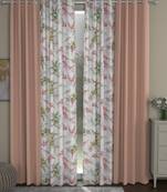 ROSARA HOME Solid Floral Pack of 4 Black Out and Regular Long Door Curtains -9 Feet,Peach::Multicolor